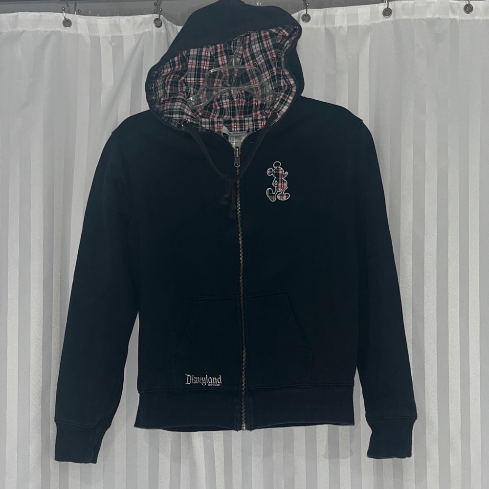 Disney Parks Reversible Black & Red/White/Black Plaid Zipper Hoodie